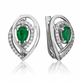 Серьги из белого золота Platina 02-0101-00-106-1120-30 с бриллиантом и изумрудом 02-0101-00-106-1120-30 фото