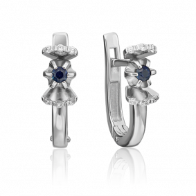 Серьги из белого золота Platina 02-0105-00-105-1120-30 с бриллиантом и сапфиром 02-0105-00-105-1120-30 фото