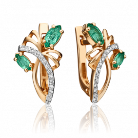 Золотые серьги Platina 02-0131-00-106-1110-30 с бриллиантом и изумрудом 02-0131-00-106-1110-30 фото