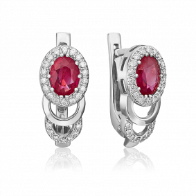 Серьги из белого золота Platina 02-0137-00-107-1120-30 с бриллиантом и рубином 02-0137-00-107-1120-30 фото