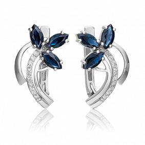 Серьги из белого золота Platina 02-0139-00-105-1120-30 с бриллиантом и сапфиром 02-0139-00-105-1120-30 фото