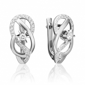 Серьги из белого золота Platina 02-0147-00-101-1120-30 с бриллиантом 02-0147-00-101-1120-30 фото