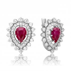 Серьги из белого золота Platina 02-0172-00-107-1120-30 с бриллиантом и рубином 02-0172-00-107-1120-30 фото