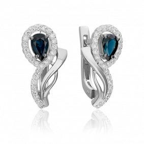 Серьги из белого золота Platina 02-0174-00-105-1120-30 с бриллиантом и сапфиром 02-0174-00-105-1120-30 фото