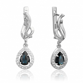 Серьги из белого золота Platina 02-0182-00-105-1120-30 с бриллиантом и сапфиром 02-0182-00-105-1120-30 фото