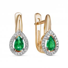 Золотые серьги ERA Jewellery 02-01827-01-110-01-02 с бриллиантом и изумрудом 02-01827-01-110-01-02 фото