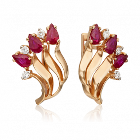 Золотые серьги Platina 02-0185-00-107-1110-30 с бриллиантом и рубином 02-0185-00-107-1110-30 фото