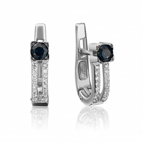 Серьги из белого золота Platina 02-0200-00-105-1120-30 с бриллиантом и сапфиром 02-0200-00-105-1120-30 фото
