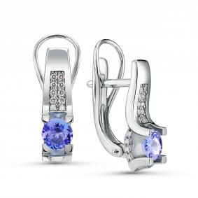 Серьги из белого золота ERA Jewellery 02-02066-03-260-01-03 с бриллиантом и танзанитом 02-02066-03-260-01-03 фото