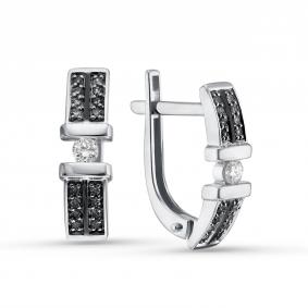 Серьги из белого золота ERA Jewellery 02-02388-03-040-07-04 с бриллиантом и чёрным бриллиантом 02-02388-03-040-07-04 фото