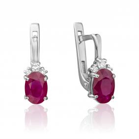 Серьги из белого золота Platina 02-0270-00-107-1120-30 с бриллиантом и рубином 02-0270-00-107-1120-30 фото