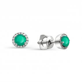 Серебряные серьги АЛЬКОР 02-0293/00АГ-00 с фианитом и агатом 02-0293/00АГ-00 фото
