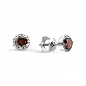 Серебряные серьги АЛЬКОР 02-0293/00ГР-00 с фианитом и гранатом 02-0293/00ГР-00 фото