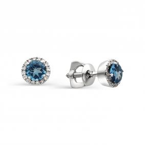 Серебряные серьги АЛЬКОР 02-0293/00ТЛ-00 с фианитом и Лондон топазом 02-0293/00ТЛ-00 фото