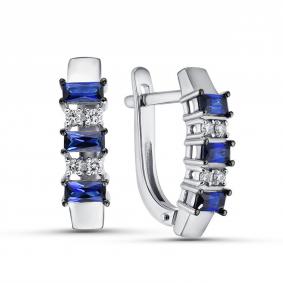Серьги из белого золота ERA Jewellery 02-02944-03-012-01-04 с бриллиантом и гидротермальным сапфиром 02-02944-03-012-01-04 фото