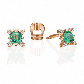 Золотые серьги Platina 02-0299-00-106-1110-30 с бриллиантом и изумрудом 02-0299-00-106-1110-30 фото