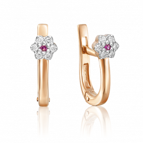 Золотые серьги Platina 02-0323-00-107-1110-30 с бриллиантом и рубином 02-0323-00-107-1110-30 фото