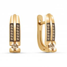 Золотые серьги ERA Jewellery 02-03254-01-034-01-05 с коньячным бриллиантом 02-03254-01-034-01-05 фото