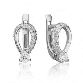 Серьги из белого золота Platina 02-0326-00-101-1120-30 с бриллиантом 02-0326-00-101-1120-30 фото