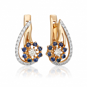 Золотые серьги Platina 02-0335-00-105-1110-30 с бриллиантом и сапфиром 02-0335-00-105-1110-30 фото