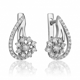 Серьги из белого золота Platina 02-0336-00-101-1120-30 с бриллиантом 02-0336-00-101-1120-30 фото