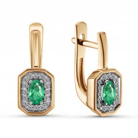Золотые серьги ERA Jewellery 02-03376-01-110-01-01 с бриллиантом и изумрудом 02-03376-01-110-01-01 фото