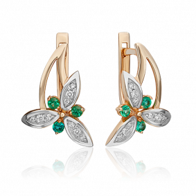 Золотые серьги Platina 02-0353-00-106-1110-30 с бриллиантом и изумрудом 02-0353-00-106-1110-30 фото
