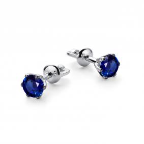 Серебряные серьги АЛЬКОР 02-0380/0ГТС-00 с гидротермальным сапфиром 02-0380/0ГТС-00 фото