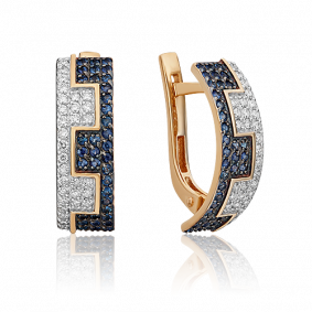 Золотые серьги Platina 02-0399-00-105-1110-30 с бриллиантом и сапфиром 02-0399-00-105-1110-30 фото