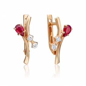 Золотые серьги Platina 02-0415-00-107-1110-30 с бриллиантом и рубином 02-0415-00-107-1110-30 фото