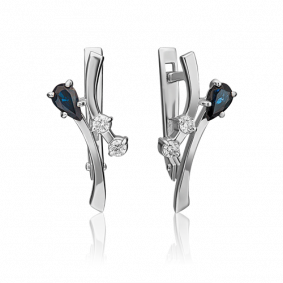 Серьги из белого золота Platina 02-0416-00-105-1120-30 с бриллиантом и сапфиром 02-0416-00-105-1120-30 фото