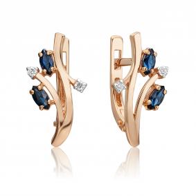 Золотые серьги Platina 02-0423-00-105-1110-30 с бриллиантом и сапфиром 02-0423-00-105-1110-30 фото