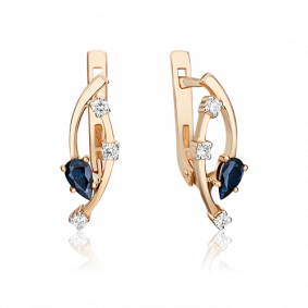 Золотые серьги Platina 02-0425-00-105-1110-30 с бриллиантом и сапфиром 02-0425-00-105-1110-30 фото