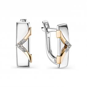 Серебряные серьги Алькор с золотой накладкой и бриллиантом 02-0620/000Б-00 02-0620/000Б-00 фото
