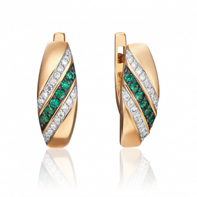 Золотые серьги Platina 02-0622-00-106-1110-30 с бриллиантом и изумрудом 02-0622-00-106-1110-30 фото