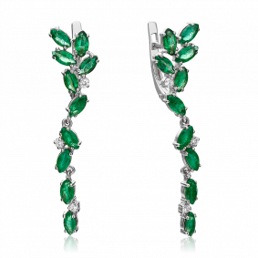 Серьги из белого золота Platina 02-0649-00-106-1120-30 с бриллиантом и изумрудом 02-0649-00-106-1120-30 фото