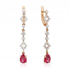 Золотые серьги Platina 02-0654-00-107-1110-30 с бриллиантом и рубином 02-0654-00-107-1110-30 фото