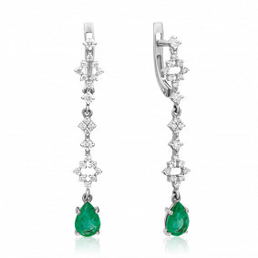 Серьги из белого золота Platina 02-0655-00-106-1120-30 с бриллиантом и изумрудом 02-0655-00-106-1120-30 фото
