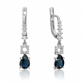 Серьги из белого золота Platina 02-0659-00-105-1120-30 с бриллиантом и сапфиром 02-0659-00-105-1120-30 фото