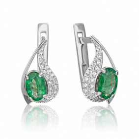 Серьги из белого золота Platina 02-0674-00-106-1120-30 с бриллиантом и изумрудом 02-0674-00-106-1120-30 фото