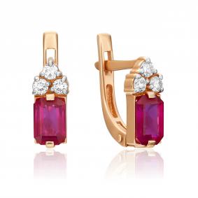 Золотые серьги Platina 02-0675-00-107-1110-30 с бриллиантом и рубином 02-0675-00-107-1110-30 фото