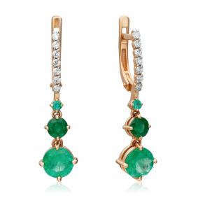 Золотые серьги Platina 02-0687-00-106-1110-30 с бриллиантом и изумрудом 02-0687-00-106-1110-30 фото