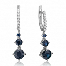 Серьги из белого золота Platina 02-0688-00-105-1120-30 с бриллиантом и сапфиром 02-0688-00-105-1120-30 фото