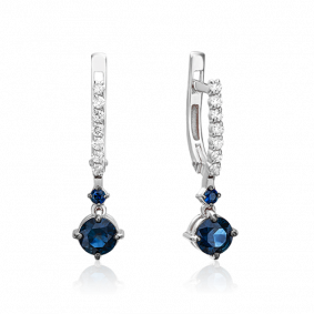 Серьги из белого золота Platina 02-0690-00-105-1120-30 с бриллиантом и сапфиром 02-0690-00-105-1120-30 фото