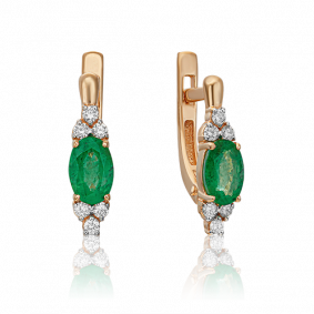 Золотые серьги Platina 02-0701-00-106-1110-30 с бриллиантом и изумрудом 02-0701-00-106-1110-30 фото