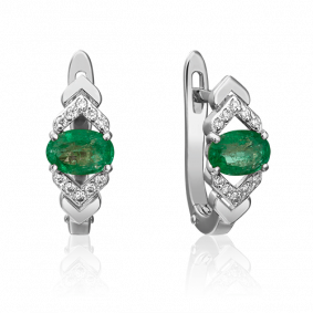 Серьги из белого золота Platina 02-0704-00-106-1120-30 с бриллиантом и изумрудом 02-0704-00-106-1120-30 фото