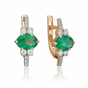 Золотые серьги Platina 02-0707-00-106-1110-30 с бриллиантом и изумрудом 02-0707-00-106-1110-30 фото