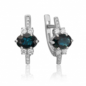 Серьги из белого золота Platina 02-0708-00-105-1120-30 с бриллиантом и сапфиром 02-0708-00-105-1120-30 фото