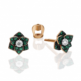 Золотые серьги Platina 02-0735-00-106-1110-30 с бриллиантом и изумрудом 02-0735-00-106-1110-30 фото
