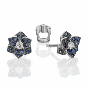 Серьги из белого золота Platina 02-0736-00-105-1120-30 с бриллиантом и сапфиром 02-0736-00-105-1120-30 фото